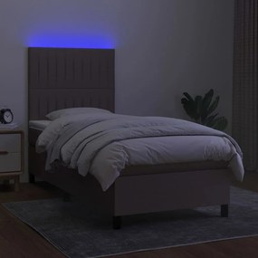 vidaXL Κρεβάτι Boxspring με Στρώμα &amp; LED Taupe 90x200 εκ. Υφασμάτινο