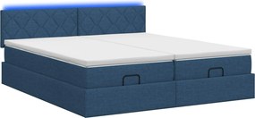 vidaXL Κρεβάτι Ottoman με Στρώμα και LED Μπλε 200 x 200 cm Ύφασμα