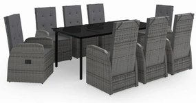 vidaXL Σετ Τραπεζαρίας Κήπου 9 Τεμαχίων Γκρι με Μαξιλάρια