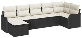 vidaXL Σετ Καναπέ Κήπου με μαξιλάρι 7 pcs Μαύρος, λευκός Πολυ ράταν