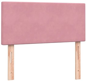 vidaXL Κρεβάτι Boxspring με Στρώμα Ροζ 90x220 εκ. Βελούδινο