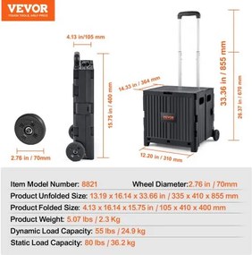 VEVOR Folding Shopping Cart Foldable Utility Cart 80 lbs Telescoping Handle