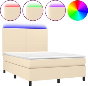 vidaXL Κρεβάτι Boxspring με Στρώμα &amp; LED Κρεμ 140x200 εκ. Υφασμάτινο