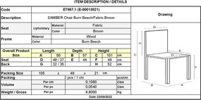 SAMBER Καρέκλα, Οξιά Καρυδί Burn Beech, Ύφασμα Καφέ   2τμχ