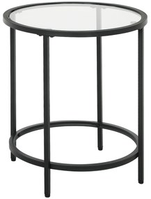 HOMCOM Στρογγυλό βοηθητικό τραπέζι με γυάλινη επιφάνεια και μεταλλικό σκελετό, μικρό τραπεζάκι σαλονιού για σαλόνι, υπνοδωμάτιο, Μαύρο
