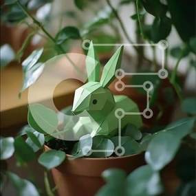 Intra Συλλεκτικό Ξύλινο Παζλ Plywood 4mm - Κουνέλι Origami που περιβάλλεται από πράσινα φυτά Σε Ξύλινο Κουτί - Διαστάσεις: 10x10 cm – 25 κομμάτια