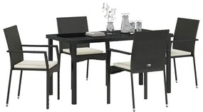 vidaXL Σέτ φαγητού για κήπο με μαξιλάρι 5 pcs Μαύρο Πολυ ράταν