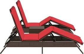 vidaXL Ξαπλώστρες 2 τεμάχια με τραπέζι Καφέ πολυ μπαστούνι