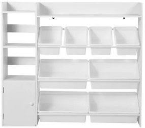 VEVOR 4-Tier Kids Toy Storage and Bookshelf with 8 Flexible Plastic Bins White