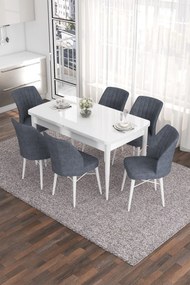 Extendable Dining Table &amp; Chairs Set (7 Pieces) Eva - White, Fume White
Fume