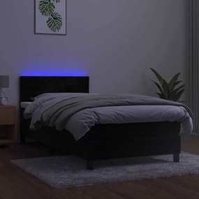 vidaXL Κρεβάτι Boxspring με Στρώμα &amp; LED Μαύρο 90x200 εκ. Βελούδινο