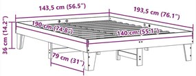 Σκελετός Κρεβ. Χωρίς Στρώμα Λευκό 140x190 εκ Μασίφ Πεύκο - Λευκό