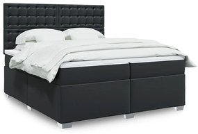 Κρεβάτι Boxspring με Στρώμα Μαύρο 200x200 εκ. Συνθετικό Δέρμα - Μαύρο