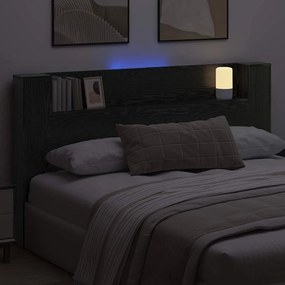 vidaXL Κεφαλάρι με Αποθήκη και LED Μαύρη Δρυς Επεξεργασμένο Ξύλο
