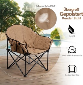 Costway Πτυσσόμενη Καρέκλα Camping με Ποτηροθήκη &amp; Ψηλή Πλάτη σε Καφέ Χρώμα OP70502BN