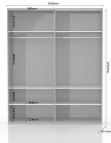 Ντουλάπα συρόμενη δίφυλλη Realm 180 με καθρέπτη-Μπεζ