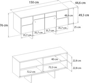 Μπουφές Lava Megapap χρώμα rota oak - ανθρακί 150x44,6x76εκ.