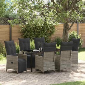 vidaXL Σέτ φαγητού για κήπο με μαξιλάρι 7 pcs Γκρι Πολυ ράταν