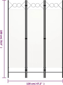 vidaXL Διαχωριστικό Δωματίου με 3 Πάνελ Λευκό 120 x 180 εκ.