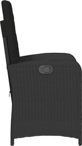 vidaXL Πολυθρόνες Κήπου Ανακλ/νες 2 τεμ. Μαύρες Συνθ. Ρατάν+Μαξιλάρια