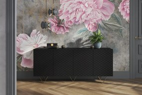 Μπουφές Sky Μαύρο Ματ + Χρυσά Πόδια 190x83x42cm με 4 ντουλάπια &amp; τρίγωνα πόδια - BOG4589