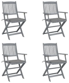 Καρέκλες Εξωτ. Χώρου Πτυσ. 4 τεμ Μασίφ Ξύλο Ακακίας &amp; Μαξιλάρια