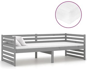 vidaXL Καναπές Κρεβάτι με Στρώμα 90 x 200 εκ. Γκρι Μασίφ Ξύλο Πεύκου