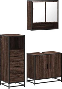 vidaXL Σετ Επίπλων Μπάνιου 3 Τεμαχίων Καφέ Δρυς από Τεχν. Ξύλο