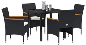 vidaXL Σετ κήπου 5 κομματιών  Μαύρο Poly Rattan