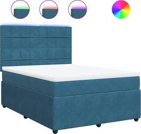 vidaXL Κρεβάτι Boxspring με Στρώμα Μπλε 140x190 εκ. Βελούδινο