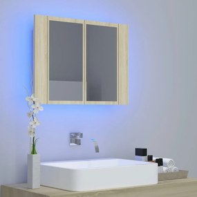 Ντουλάπι Μπάνιου με Καθρέφτη &amp; LED Sonoma Δρυς Ακρυλικός - Καφέ