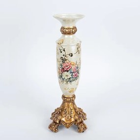 Κηροπήγιο Πορσελάνης-Polyresin Λευκό-Χρυσό Με Λουλούδια 15x15x35εκ. ESTHETI 752-21056