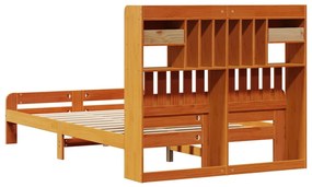 Κρεβάτι Βιβλιοθήκη Χωρίς Στρώμα 120x190 εκ Μασίφ Ξύλο Πεύκου - Καφέ