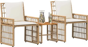 vidaXL Σετ Εξωτερικών Επίπλων 3 pcs Φυσικό και Κρέμα Λευκό