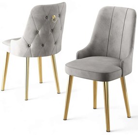 Καρέκλα Newa Babyface (Σετ 4Τμχ) 240CHR1585 46x46x94cm Grey-Gold Μέταλλο,Ύφασμα