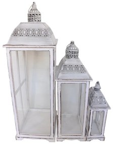 Φανάρι Jux Inart σετ 3τεμ αλουμίνιο σε white washed απόχρωση 346-000015-346-000015-Λευκό 346-000015