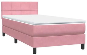 vidaXL Κρεβάτι Boxspring με Στρώμα &amp; LED ροζ 100x220 cm Βελούδινο