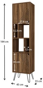 Βιβλιοθήκη μελαμίνης Norma Megapap χρώμα καρυδί 45x35x184εκ. - GP042-0109,1