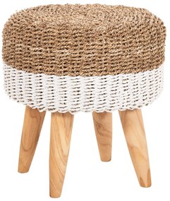 Σκαμπό BEAM απο Ξύλο TEAK και Seagrass σε Φυσικό και Λευκό Φ42x46Yεκ. 42x42x46 εκ.