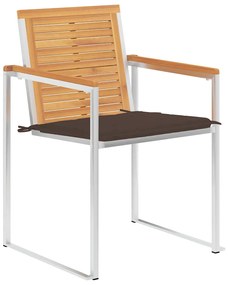 vidaXL Καρέκλες Κήπου 2 τεμ. από Μασίφ Ξύλο Teak/Ατσάλι με Μαξιλάρια
