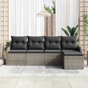 vidaXL Σετ Καναπέ Κήπου με μαξιλάρι 5 pcs Γκρι Πολυ ράταν