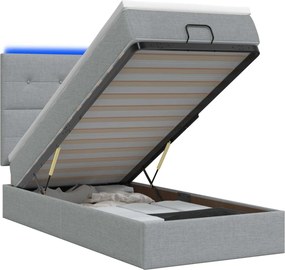 vidaXL Κρεβάτι Ottoman με Στρώμα και LED Ανοιχτό γκρι 100 x 200 cm