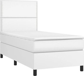 vidaXL Κρεβάτι Boxspring με Στρώμα Λευκό 100x200εκ.από Συνθετικό Δέρμα