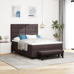 vidaXL Box Spring Bed με Στρώμα & Πάγκο Σκούρο Καφέ 140x190 εκ Ύφασμα