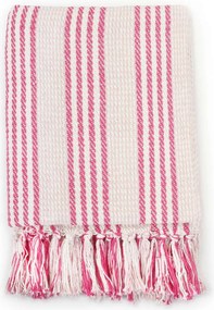 vidaXL Ριχτάρι Ριγέ Ροζ και Λευκό 125 x 150 εκ. Βαμβακερό