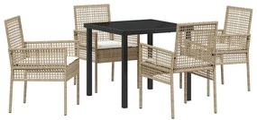 vidaXL Σέτ φαγητού για κήπο με μαξιλάρι 5 pcs Μπεζ Πολυ ράταν