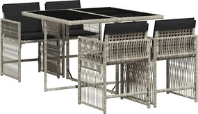 vidaXL Σετ Τραπεζαρίας Κήπου 5 τεμ. Αν. Γκρι Συνθ. Ρατάν με Μαξιλάρια