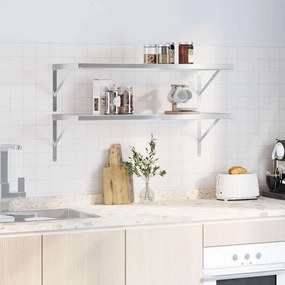 vidaXL Ράφια Τοίχου 2 τεμ. Ασημί 100x40 εκ. Ανοξείδωτο Ατσάλι