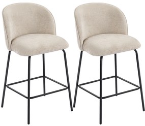 HOMCOM Σετ 2 Σκαμπό Μπαρ με Πλάτη και Υποπόδιο, Πολυθρόνες με Ατσάλινα Πόδια για Νησίδα Κουζίνας, Τραπεζαρία, Μπεζ