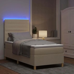 vidaXL LED Κρεβάτι με βάθρο με κεφαλάρι Κρεμ 90 x 190 cm ύφασμα